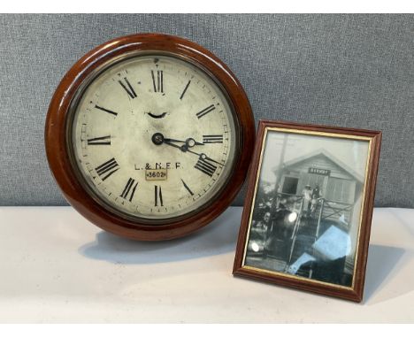 An early 20th Century Railway Station dial clock with L.N.E.R. to face, 3602 denoting Barnby, original instructions to revers