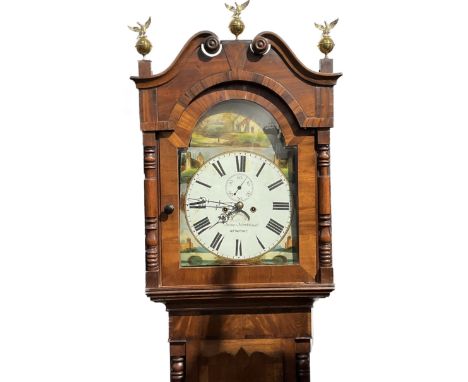A 19th Century James Northwood of Newport long case clock with painted arched dial, Roman numerals, subsidiary second dial an