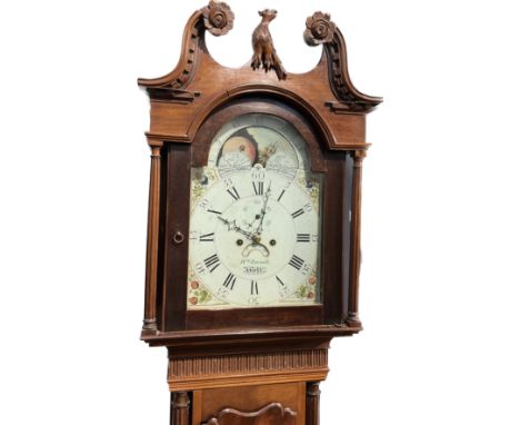 A 19th Century William Russell of Hull moon phase arch dial long case clock with subsidiary dial and date aperture, mahogany 