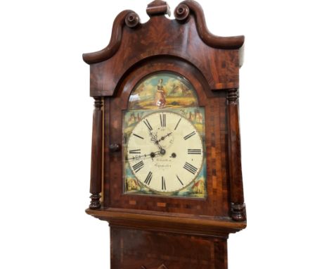 A Georgian Wharton of Grimsby oversized longcase clock, mahogany case, painted Roman dial, marquetry door, rear supports miss