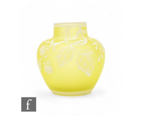 A late 19th Century Stevens and Williams (attributed) cameo glass vase, of shouldered form with drawn neck, opal over lemon g