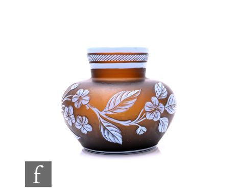A Thomas Webb &amp; Sons late 19th Century cameo glass vase, of compressed ovoid form with drawn flared neck, opal over raisi