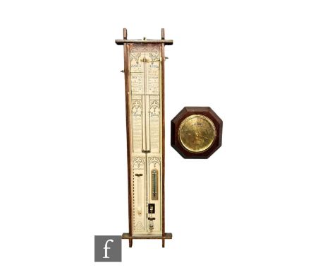 A 20th Century oak cased Admiral Fitzroy barometer, height 104cm and width 25.5cm, together with a mahogany octagonal cased a