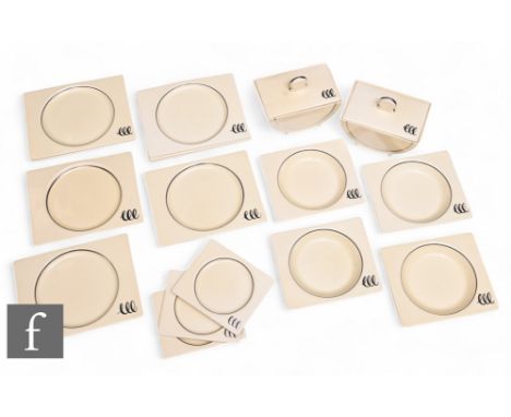 A Clarice Cliff Biarritz part dinner service circa 1933, comprising eight dinner plates, four soup bowls, three side plates a