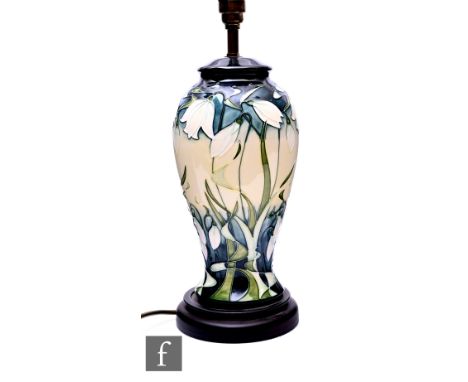 Rachel Bishop for Moorcroft Pottery, a 'Nivalis' lamp base by Rachel Bishop, circa 2002, of inverse baluster form, tubeline d