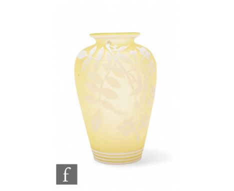 A late 19th Century Stevens &amp; Williams cameo glass vase, of shouldered form with flared rim,&nbsp; opal over lemon ground