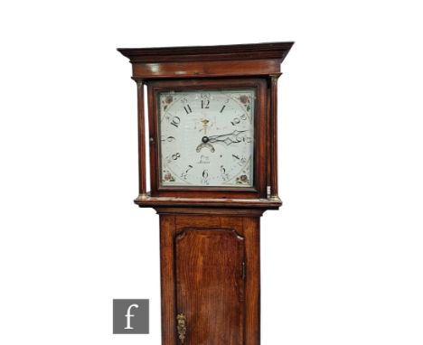 A 19th Century mahogany crossbanded longcase clock with 30hr movement, painted dial by Pegg Ashby enclosed by a reeded pillar