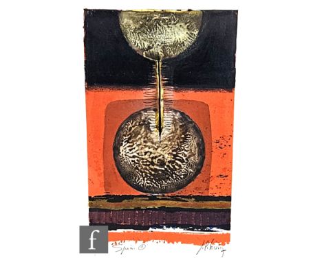 JEAN-EMILE PODEVIN (FRENCH, 1925–2011) - 'Spin', mixed media over print base, signed in pencil and dated '86, framed, 23cm x 