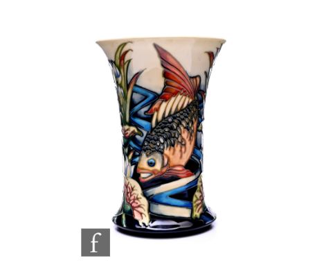 Philip Gibson for Moorcroft Pottery, a limited edition Derwent vase, circa 2004, of everted cylinder form and flared base, tu