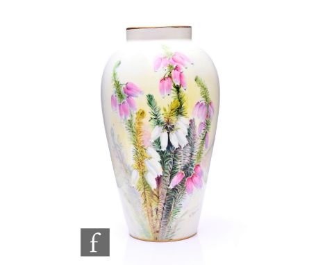 William Hale for Royal Worcester, an Australian style botanical painted vase, circa 1917, of elongated shouldered form with c