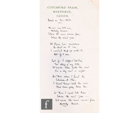 AMENDED DESCRIPTION - A.A.Milne -&nbsp;(1882-1956 - Author - Winnie the Pooh) - The original manuscript of “The Wind on the H
