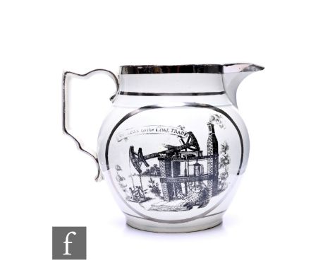 An early 19th Century pearlware Staffordshire documentary jug 'Success to the Coal Trade', of ovoid form with black transfer 