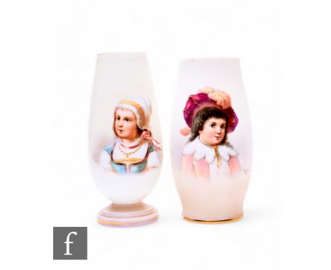 A 19th Century Bohemian opal glass vase by Josef Ahne, of footed elongated ovoid form,&nbsp; hand enameled with bust portrait