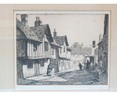 Thomas A Becket Cottages, Tarring, Worthing - etching by A. T. Pile, 1929, pastel drawing by P. B. Adnams, 1930, latter 8 x 1