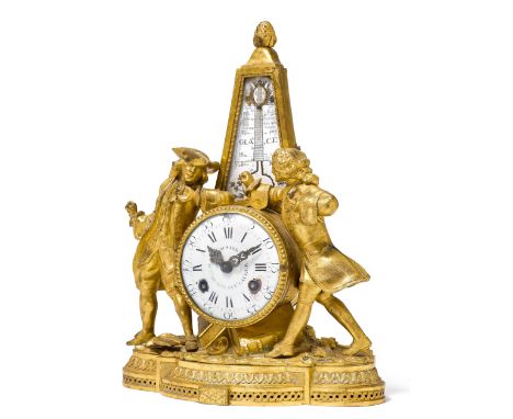 KAMINPENDULE MIT THERMOMETER "DUEL DES POETES"Louis XVI, Paris, Ende 18. Jh. Das Zifferblatt signiert Causard Hger du Roy sui