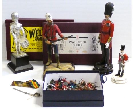 Britains New Metal sets Welsh Guards and Royal Welch Fusiliers,  VG in VG boxes, Britains Colonial Highlanders lying firing (