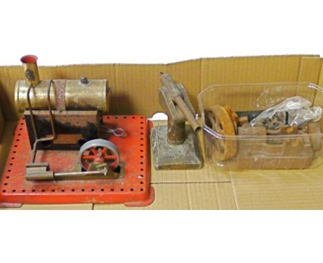 A Mamod SE1 Stationary Engine and Stuart Turner Engine Parts, with spirit burner, safety valve and level plug, overall P-F, r