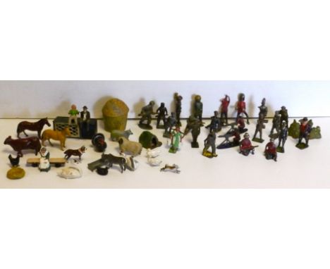 Collection of lead farm items, including animals and people, by Barrett & Sons, Hornby, Britains, F-G, a few damaged (32), wi