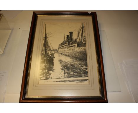 Bone (Sir)Muirhead (1876-1953) "Shipyards and Shipping" c1914-1918, A group of six monotone lithograph prints depicting shipb