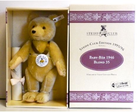 Steiff Collectors Club Teddy Bear, white label, no. 420054, 1995 'Baby Bear' based on a design from 1946, golden mohair with 