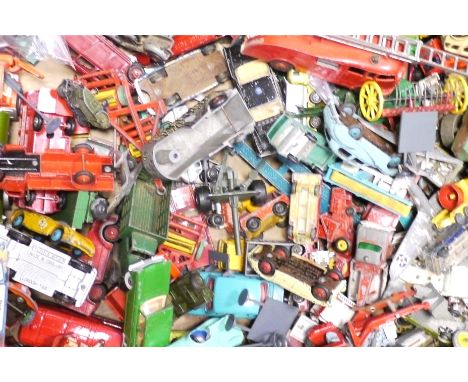 Playworn Diecast, large number of buses, cars, industrial and commercial vehicles by Dinky, Corgi, Matchbox, Timpo, Husky and