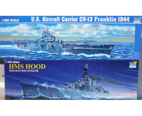 Trumpeter Ship Kits, 1:350 scale, no. 05302 HMS Hood, together with a no. 05604 U.S. Aircraft Carrier Cv-13 Franklin, in orig