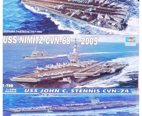 Three Trumpeter 1:700 scale American Aircraft Carrier Kits,  05739 USS Nimtz CVN-68, 05733 USS John C. Stennis and a 05754 US