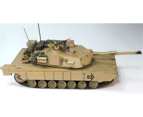 Radio Control Battle Tank Hobby Engine, 1:16 scale Abrams Tank, Desert Livery, not checked for operating and completeness, F-