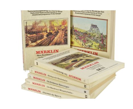 Seven volumes of the 'Technical Toys in the Course of Time' Vintage Marklin Catalogue Series, published by Verlag Eisenbahn i