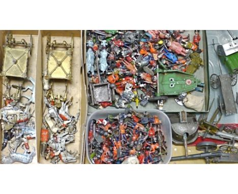 Lead military figures, mostly Britains but also Hilco and Crescent, some Wild West figures, field guns by Britains and Astra,
