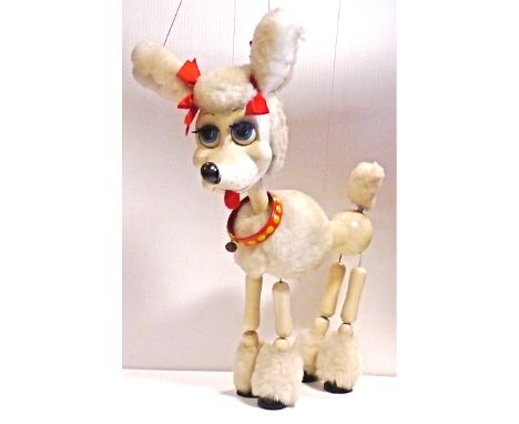 Pelham Puppet Display Poodle, from the display range, the hollow painted head set with rolling eyelids which lift to reveal b