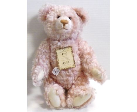 Steiff British Collectors 1997 Teddy Bear, white label, reference 654480, no. 1638 of 3000, pink mohair fur, white felt paws,