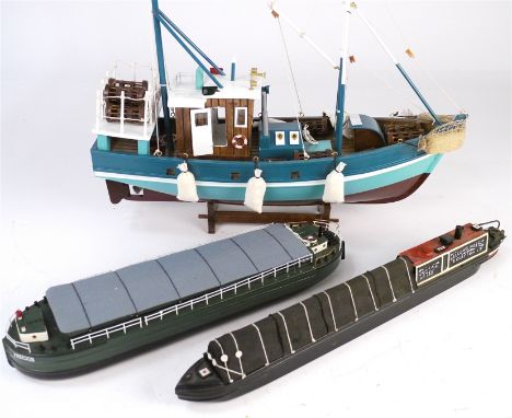 Wooden Boats, Vulacan' narrow boat, traditional blue and white fisherman's boat and a jigsaw style 'Sally' cruise ship togeth
