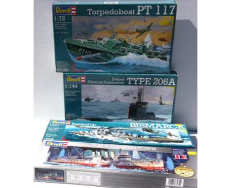 Revell Military Ships Kits, no. 05048 Torpedo boat PT117, no. 00005 Destroyer H.M.S. Cambeltown and others, assorted scales, 