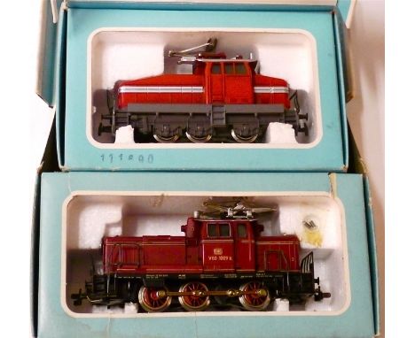 Marklin HO Gauge 3-Rail  DB maroon Electric Shunter  Locomotives,  3065 V60 1009  and 3044 Type EA 800, both with Pantographs