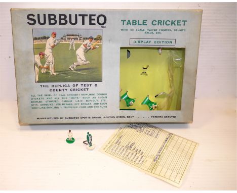 Subbuteo Table Cricket, 00 scale figures, stumps and balls, most players present but missing some components, in original box