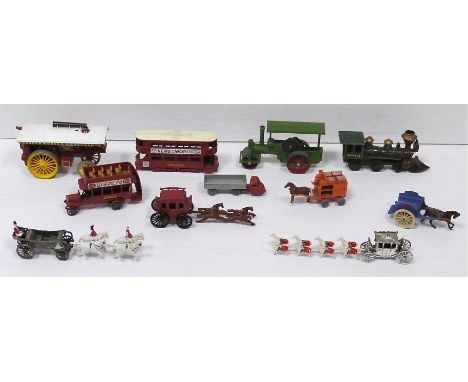 Matchbox, buses, trains, carriages and others including a no.9 Fowler Showman's Engine, no.3 London Bus, no.13 American Loco 