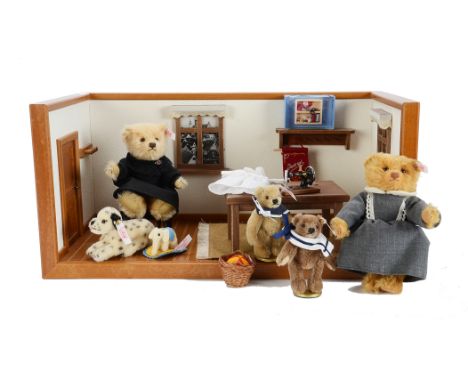A Steiff Margarete Limited Edition Workshop, including Margarete Steiff in wheelchair and several other bears and Accessories