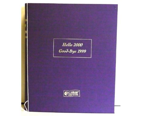 Steiff Hello-Goodbye Teddy Bear Set, white labels, no. 670367, Hello 2000 bear, blue mohair with white felt pads, blue plasti