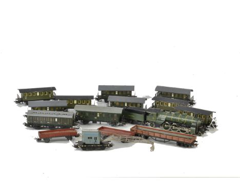 A Marklin-Hamo German HO Gauge 4-6-2 Locomotive and Tender with Rolling Stock, the locomotive in K Bay Sts B lined green as n