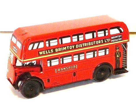 Wells Brimtoy Pocketoy Double Decker Bus Red tinplate Transport Bus, lithography to the sides, registration plate AWW517, G 