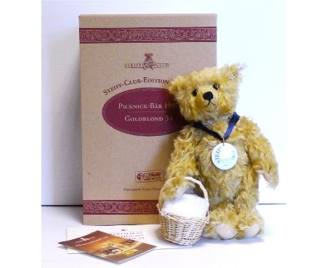 Steiff Collectors Club Teddy Bear, white label, no. 420108, 1997 'Picnic' Teddy Bear, golden mohair, beige felt pads, black p