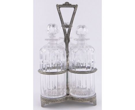 A Victorian cut glass & silver plate decanter set on stand,overall height 14"