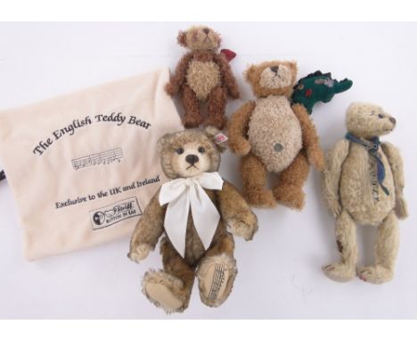 A Modern Steiff musical teddy bear,height 11", & 3 other modern Ganz teddies (4)