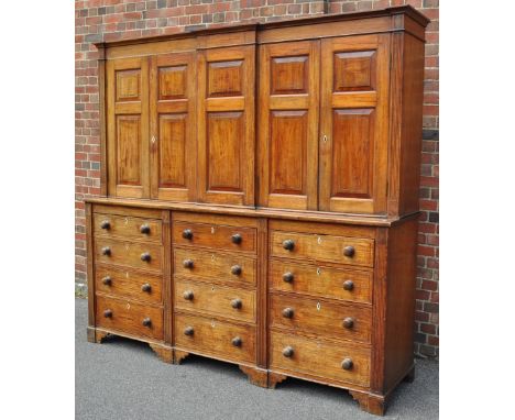 A Large & impressive 19th century mahogany 2 section housemaids cupboard/dresser,with break-front upper part, 4 fielded panel
