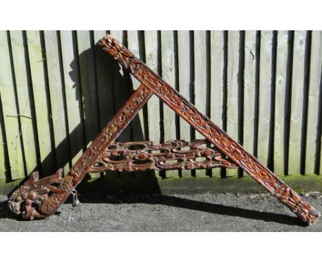 Antique Chinese carved & lacquered dragon design wall hanging bracket,height 52"