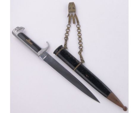 An Italian Army Second World War officer's dagger,with aluminium eagle design hilt, brass mounted scabbard with belt clip mar