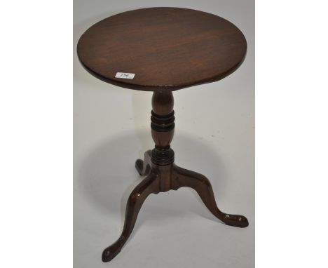 Early 19th century mahogany tilt top tripod table,height 1' 7", width 1' 3"