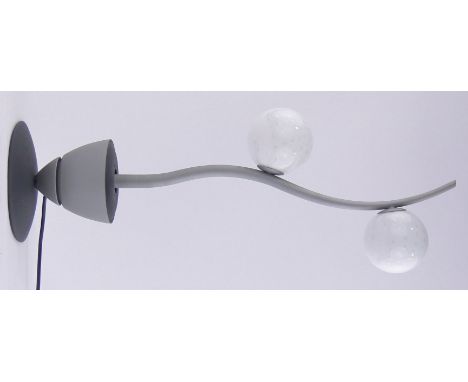 A Retro metal framed twin light ornamental lamp,with bubble glass globe shades, height 27"