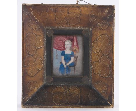 A 19th century miniature watercolour on ivory,portrait of James Dowse aged 4 1/2 years, 1827, original gilt frame, overall he